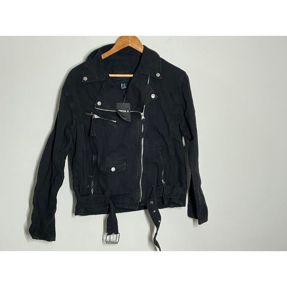 Forever 21 Faux Suede Motorcycle Jacket Black Medium Crosszipped - Picture 1 of 8